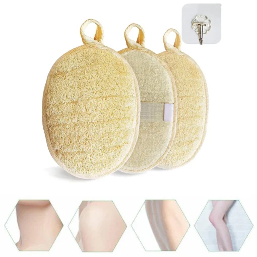 Natural Loofah Body Shower Scrubber Set: Bath Exfoliating Sponge Brushes with Hook - Image 2