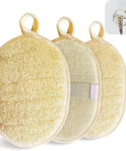 Natural Loofah Body Shower Scrubber Set: Bath Exfoliating Sponge Brushes with Hook