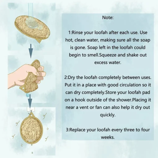 Natural Loofah Body Shower Scrubber Set: Bath Exfoliating Sponge Brushes with Hook - Image 6