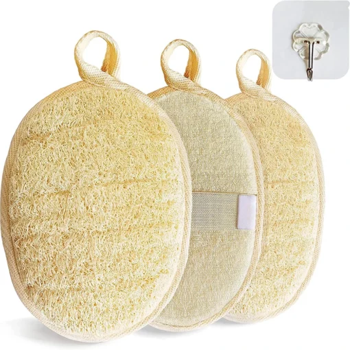 Natural Loofah Body Shower Scrubber Set: Bath Exfoliating Sponge Brushes with Hook