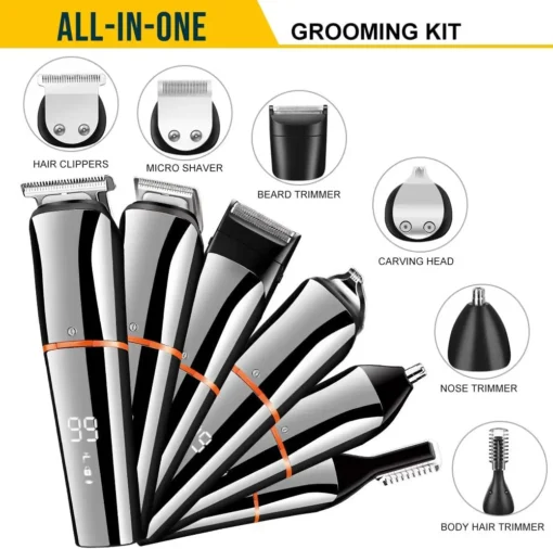 Professional All-in-One Men's Grooming Kit: Electric Beard and Hair Trimmer, Eyebrow Shaper, Body Shaver - Image 6